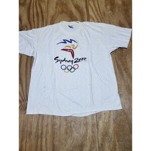 Sydney 2000 Olympic T-SHIRT Men XL White Logo Shirt cotton Pullover Crewneck @M4